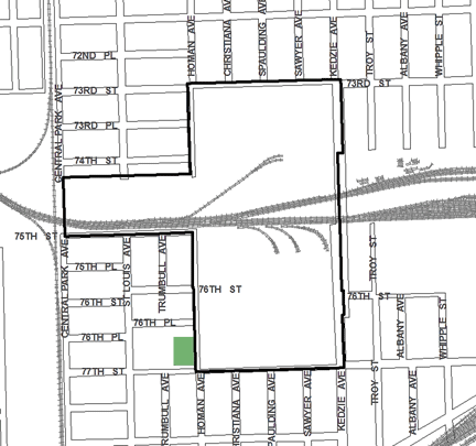 73rd/Kedzie TIF district, terminated in 2012, was roughly bounded on the north by 73rd Street, 77th Street on the south, Kedzie Avenue on the east, and Central Park Avenue on the west.
